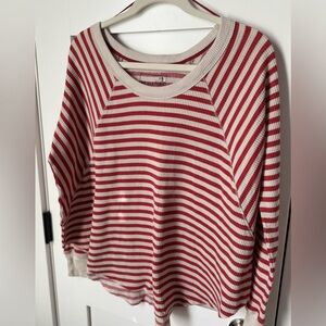 Free People We The Free Red and Cream Striped Long Sleeve Top size XS